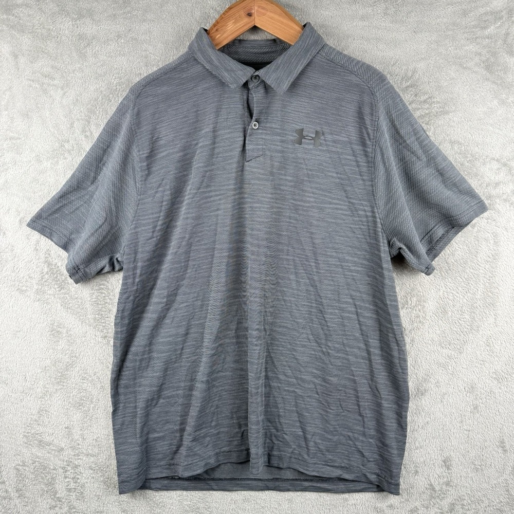 Under Armour Polo Shirt Mens 2XL‎ Gray Logo Loose Golfing Outdoors Performance